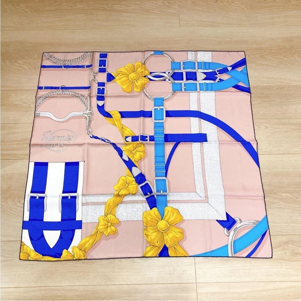 Hermes Blue and Yellow Floral Scarf - Picture 1 of 8